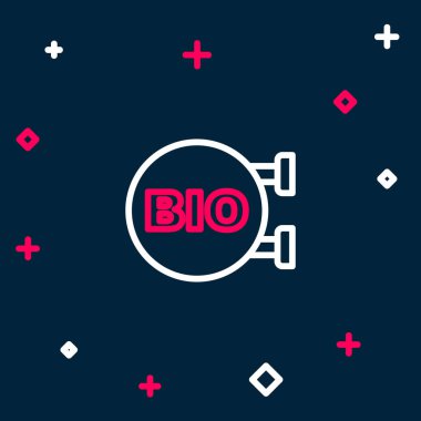 Biyolojik yeşil sağlıklı yiyecek ikonu mavi arka planda izole edildi. Organik ürün. Sağlıklı yemek etiketi. Renkli taslak konsepti. Vektör