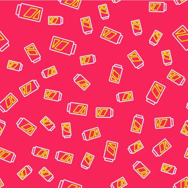 Kamera simgesi için çizgi bataryası kırmızı zeminde izole edilmiş pürüzsüz desen. Şimşek sembolü. Vektör