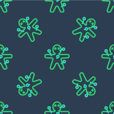 Hat Voodoo bebek ikonu mavi arka planda izole edilmiş pürüzsüz desen. Mutlu Cadılar Bayramı Partisi. Vektör