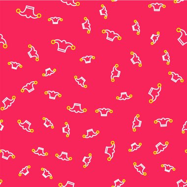 Çizgili Jester şapkası, kırmızı arka planda izole edilmiş kusursuz desen. Palyaço ikonu. Lunapark komedyen işareti. Vektör