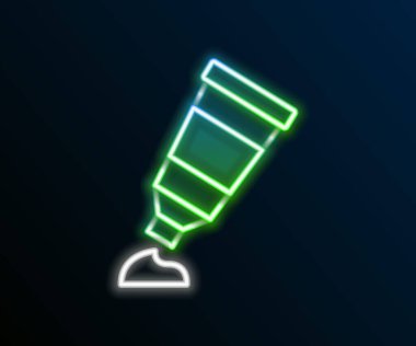 Siyah arkaplanda izole edilmiş boya paleti simgesiyle parlayan neon hat tüpü. Renkli taslak konsepti. Vektör