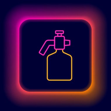 Parlak neon çizgili sprey tabanca ikonu siyah arkaplanda izole edildi. Renkli taslak konsepti. Vektör