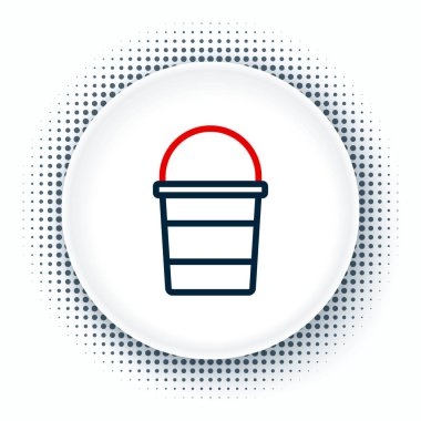 Beyaz arkaplanda çizgi ateş kovası simgesi izole edildi. Metal kova boş ya da ateşle savaşmak için su var. Renkli taslak konsepti. Vektör