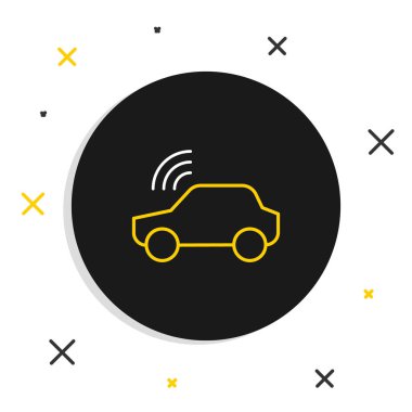 Kablosuz bağlantı simgesine sahip Line Smart araba sistemi beyaz arkaplanda izole edildi. Uzaktan kumanda. Renkli taslak konsepti. Vektör