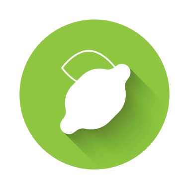 Limon sembollü uzun gölgeli beyaz kumarhane kumar makinesi. Kumar oyunları. Yeşil daire düğmesi. Vektör.