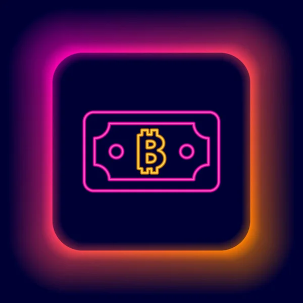 Lumineux Néon Ligne Crypto Monnaie Bitcoin Icône Isolée Sur Fond — Image vectorielle