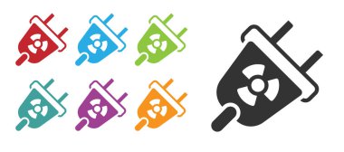 Siyah Radyasyon elektrik prizi simgesi beyaz arkaplanda izole edildi. Nükleer enerji. Simgeleri renklendirin. Vektör