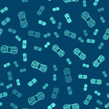 Yeşil çizgi iplik simgesi mavi arkaplandaki kusursuz deseni izole etti. El yapımı, örgü ya da terzi için etiket. Vektör.