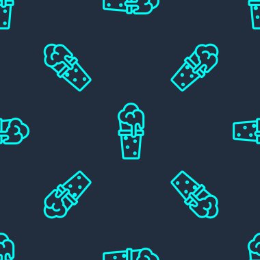 Yeşil çizgili cam bira ikonu mavi arka planda izole edilmiş kusursuz desen. Vektör