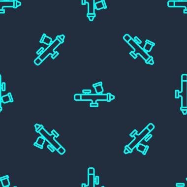 Yeşil çizgi boyalı sprey tabanca ikonu mavi arka planda izole edilmiş pürüzsüz desen. Vektör