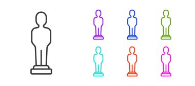 Beyaz arkaplanda siyah çizgi film ödülü ikonu izole edildi. Akademi ödülü ikonu. Filmler ve sinema sembolü. Simgeleri renklendirin. Vektör