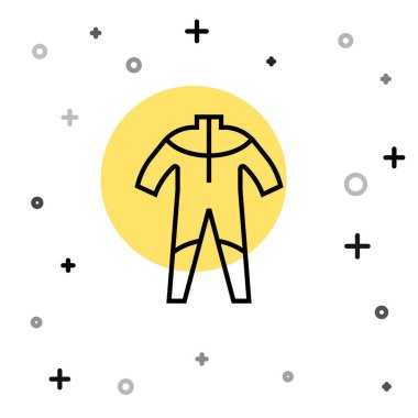 Beyaz arkaplanda siyah çizgi dalış ikonu izole edildi. Su altı ekipmanları. Rastgele dinamik şekiller. Vektör