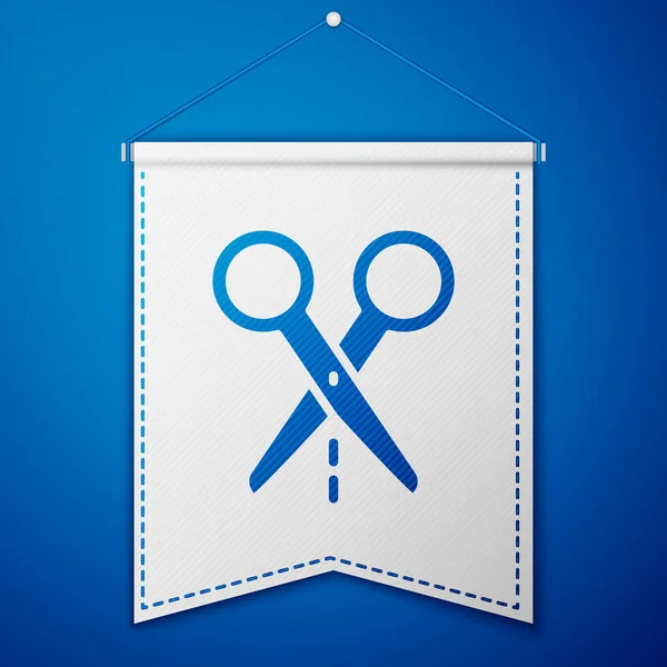Scissors 아이콘 파란색 배경에 분리되어 있습니다 테너의 상징이야 표시자르기 화이트 — 스톡 벡터