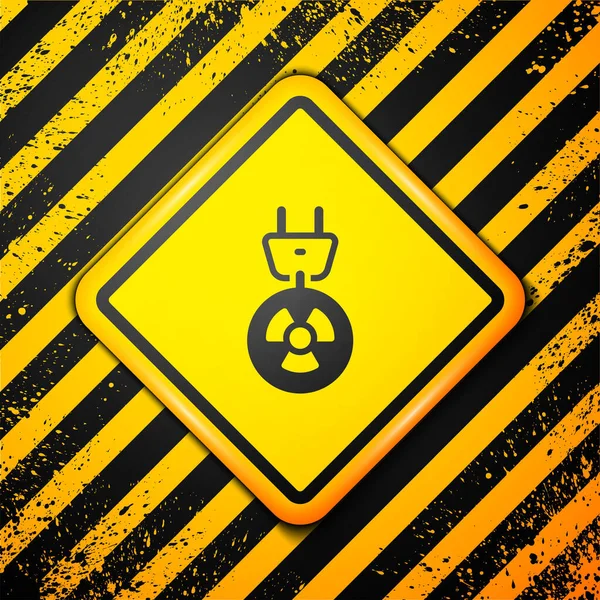Czarna Ikona Wtyczki Elektrycznej Promieniowania Izolowana Żółtym Tle Energia Jądrowa — Wektor stockowy
