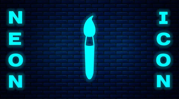 Parlayan Neon Boya Fırçası Simgesi Tuğla Duvar Arkasında Izole Edilmiş — Stok Vektör