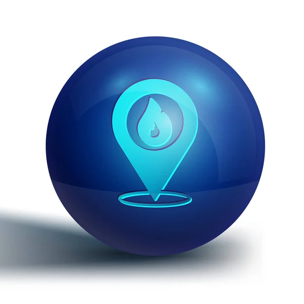 Puntero Mapa Azul Con Icono Llama Fuego Aislado Sobre Fondo — Vector de stock