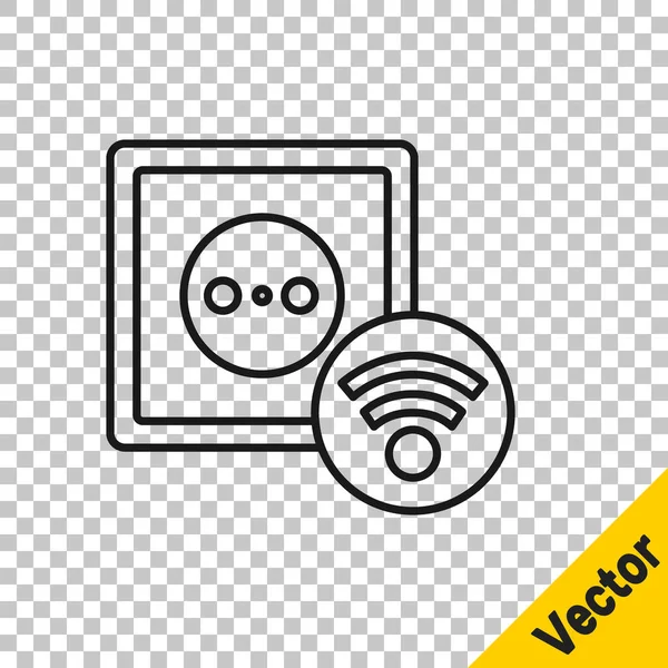 Schwarze Linie Smart Steckdose System Symbol Isoliert Auf Transparentem Hintergrund — Stockvektor
