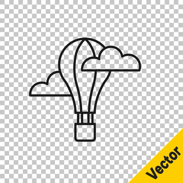 Schwarze Linie Heißluftballon Symbol Isoliert Auf Transparentem Hintergrund Luftverkehr Für — Stockvektor
