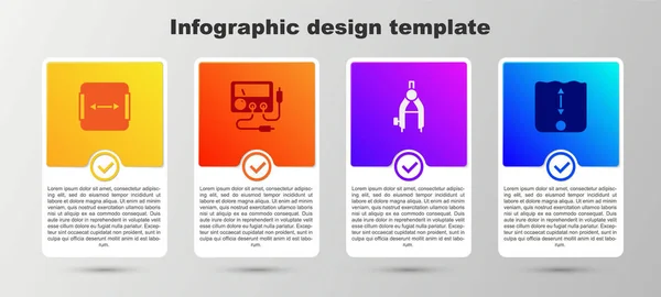 Establecer Medición Área Multímetro Voltímetro Brújula Dibujo Profundidad Plantilla Infografía — Vector de stock