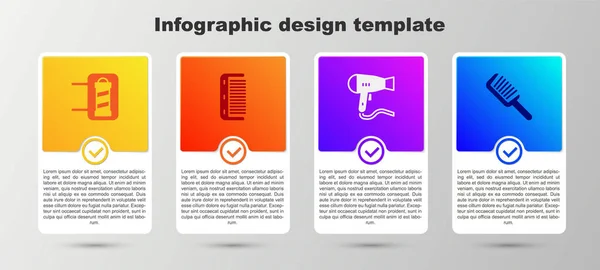 Set Peluquería Poste Cepillo Pelo Secadora Plantilla Infografía Empresarial Vector — Vector de stock