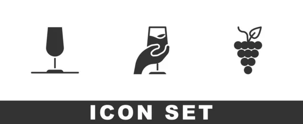 Set Verre Vin Dégustation Dégustation Icône Raisin Vecteur — Image vectorielle
