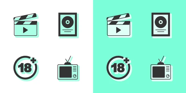 Set Retro Movie Clapper Film Und Disk Award Frame Icon — Stockvektor