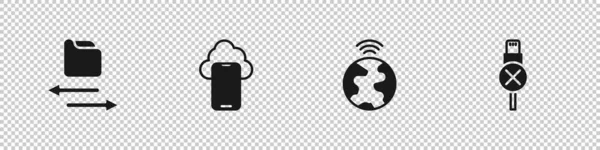 设置传输文件 云技术数据 全局性和无用户电缆图标 — 图库矢量图片