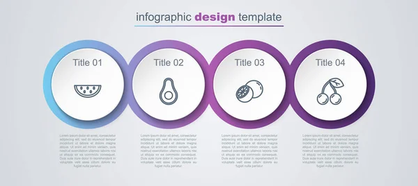 Set Line Watermelon Avocado Fruit Orange Cherry Business Infographic Template — Stock Vector