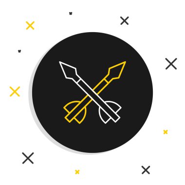 Orta Çağ çizgi ok simgesi beyaz arkaplanda izole edildi. Ortaçağ silahı. Renkli taslak konsepti. Vektör