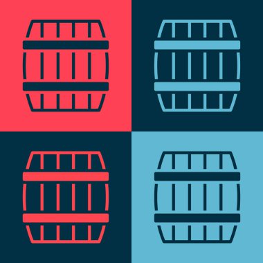 Pop Art Tahta Varil ikonu renk arkaplanında izole edilmiş. Alkol fıçısı, içki kabı, bira için tahta fıçı, viski, şarap. Vektör