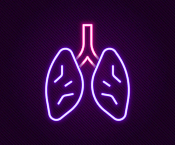 Brillante Línea Neón Lungs Icono Aislado Sobre Fondo Negro Concepto — Vector de stock