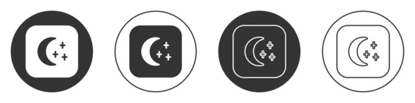 Czarny Księżyc Ikona Gwiazd Białym Tle Chmurny Znak Nocny Symbol — Wektor stockowy