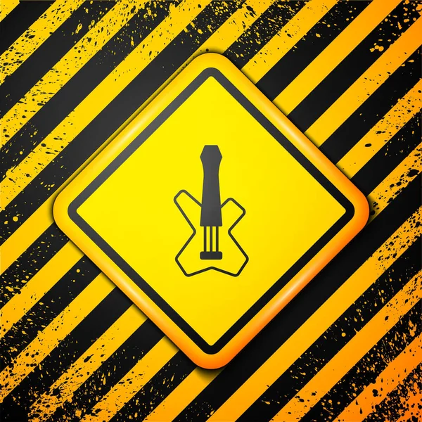 Negro Icono Guitarra Bajo Eléctrico Aislado Sobre Fondo Amarillo Señal — Archivo Imágenes Vectoriales