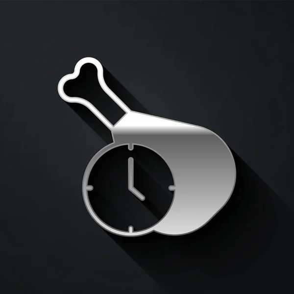 Silver Food Time Symbol Isoliert Auf Schwarzem Hintergrund Zeit Zum — Stockvektor