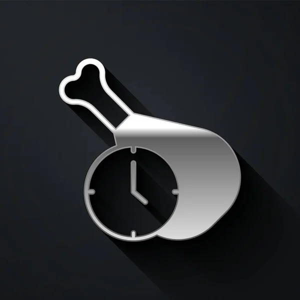 Icono Tiempo Silver Food Aislado Sobre Fondo Negro Hora Comer — Vector de stock