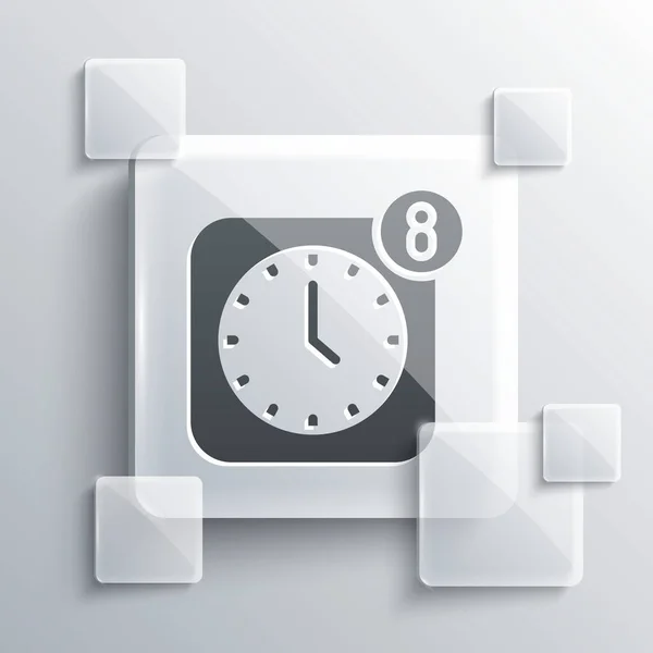 グレーの背景に隔離されたグレーの目覚まし時計アプリのスマートフォンインターフェースアイコン 正方形のガラスパネル ベクトル — ストックベクタ