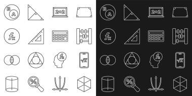 Satır Geometrik şekil Küpü, x glifinin kare kökü, Abacus, Chalkboard, Üçgen cetvel, Fonksiyon matematiksel sembolü, altkümeler, matematik, altküme ve hesap simgesidir. Vektör