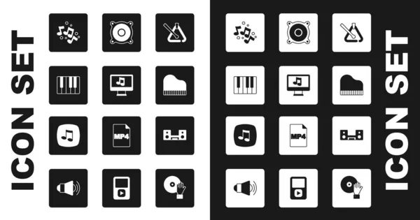 Set Triangle Musikinstrument Computer Mit Note Musik Synthesizer Ton Flügel — Stockvektor