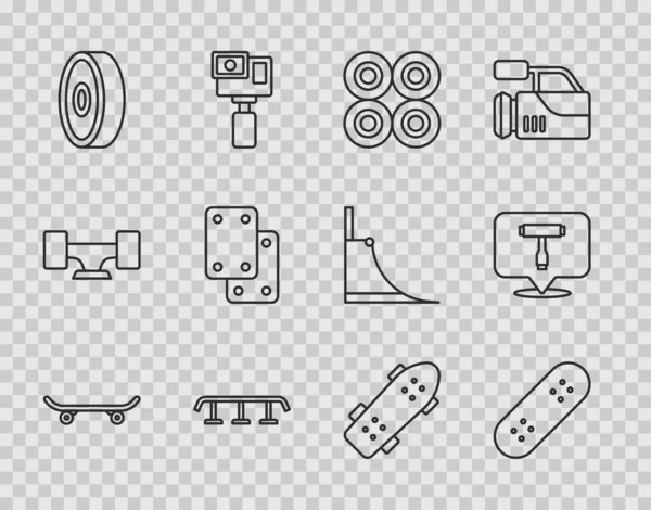 Állítsa Gördeszka Kerék Lépcső Sínnel Golyóscsapágy Térd Párna Szerszám Ikon — Stock Vector