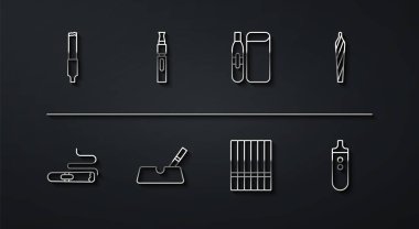 Sabit hat sigara, marihuana esrar, sigara, küllük, elektronik ve ikon. Vektör