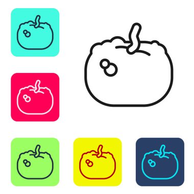 Beyaz arkaplanda siyah çizgi balkabağı simgesi izole edildi. Mutlu Cadılar Bayramı Partisi. Renkli kare düğmelerle simgeleri ayarla. Vektör