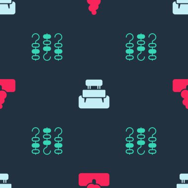 Ağaç, benç ve ızgara şiş kebabı, şiş şiş desenli olsun. Vektör