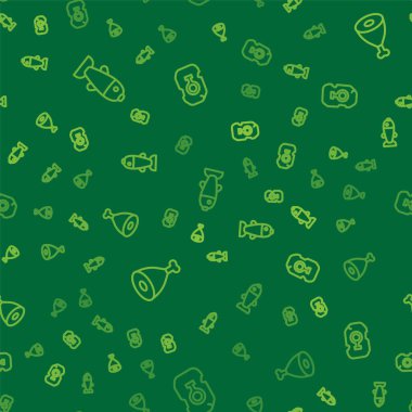 Balık, Tavuk budu ve Sihirli rün 'ü kusursuz desenlere ayarlayın. Vektör