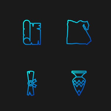 Mısır vazosu, papirüs parşömeni ve haritasını ayarla. Renk simgeleri. Vektör