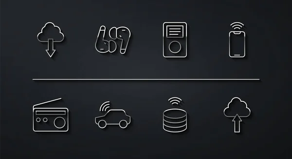 Définir Ligne Téléchargement Cloud Radio Mobile Avec Sans Fil Serveur — Image vectorielle