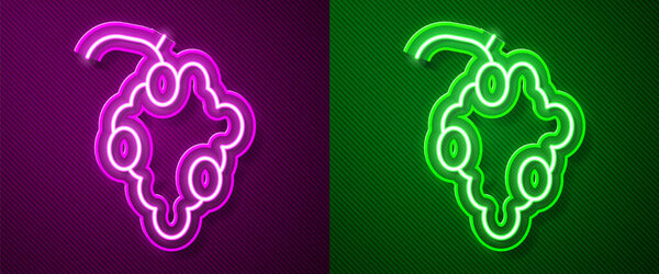 Glowing neon line Grape fruit icon isolated on purple and green background.  Vector