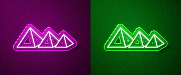 Glowing Neon Line Egypt Pyramids Icon Isolated Purple Green Background — Stock Vector