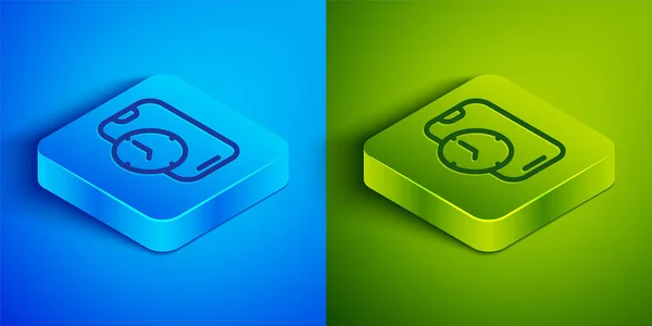 Isometryczna Linia Aplikacja Budzika Ikona Interfejsu Smartfona Odizolowana Niebieskim Zielonym — Wektor stockowy