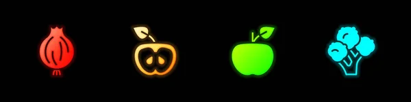 Setzen Sie Knoblauch Apfel Und Brokkoli Symbol Vektor — Stockvektor