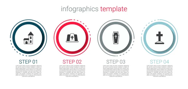 Kerkgebouw Paus Hoed Coffin Graf Met Kruis Bedrijfsinfographic Sjabloon Vector — Stockvector